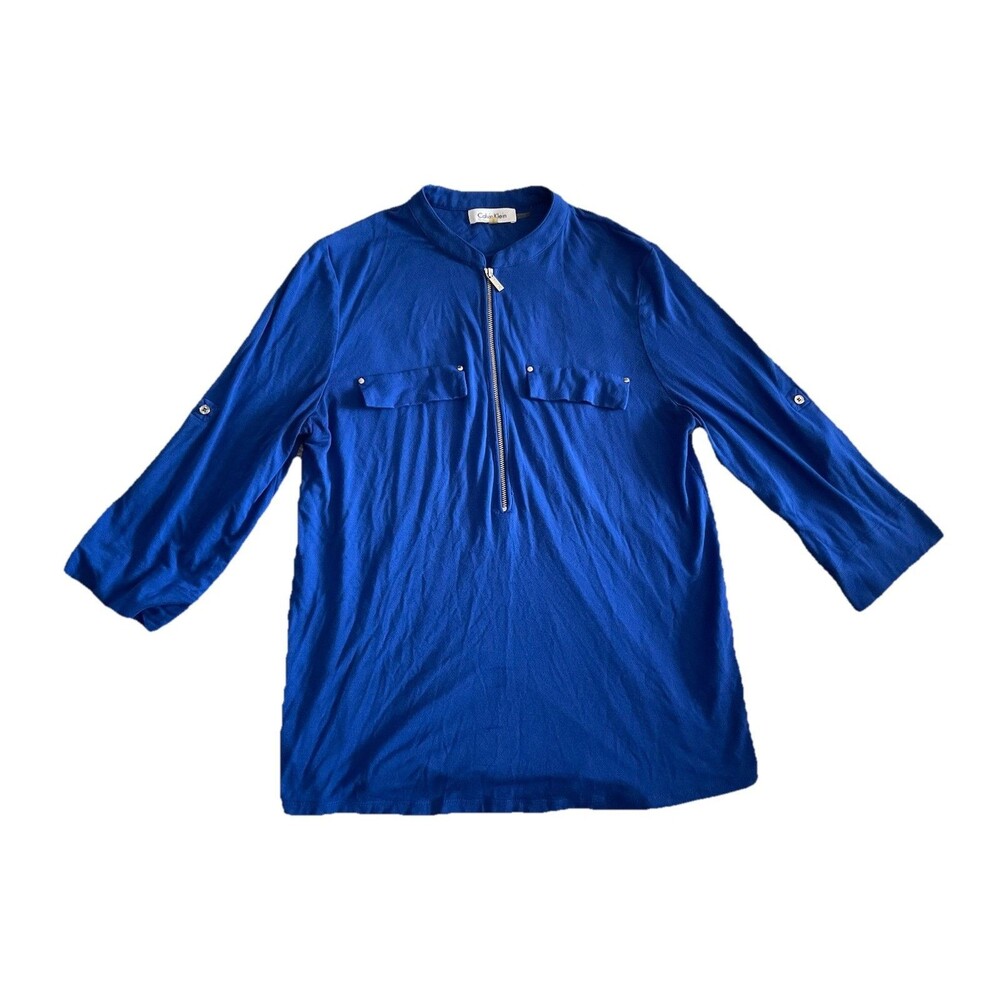 Calvin Klein Top Women’s Roll Up Sleeves Small Blue